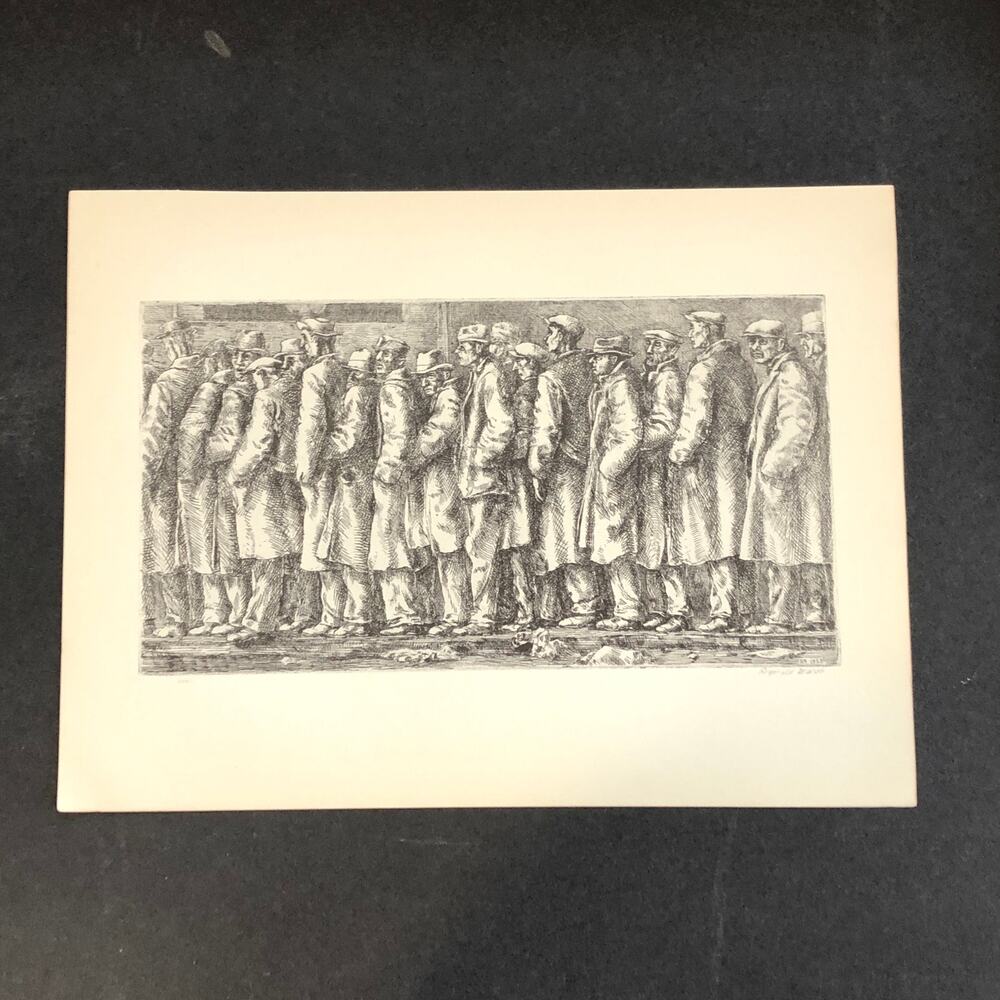 Reginald Marsh "Bread Line" 1930s Art Print Great Depression New York Sketch Vtg